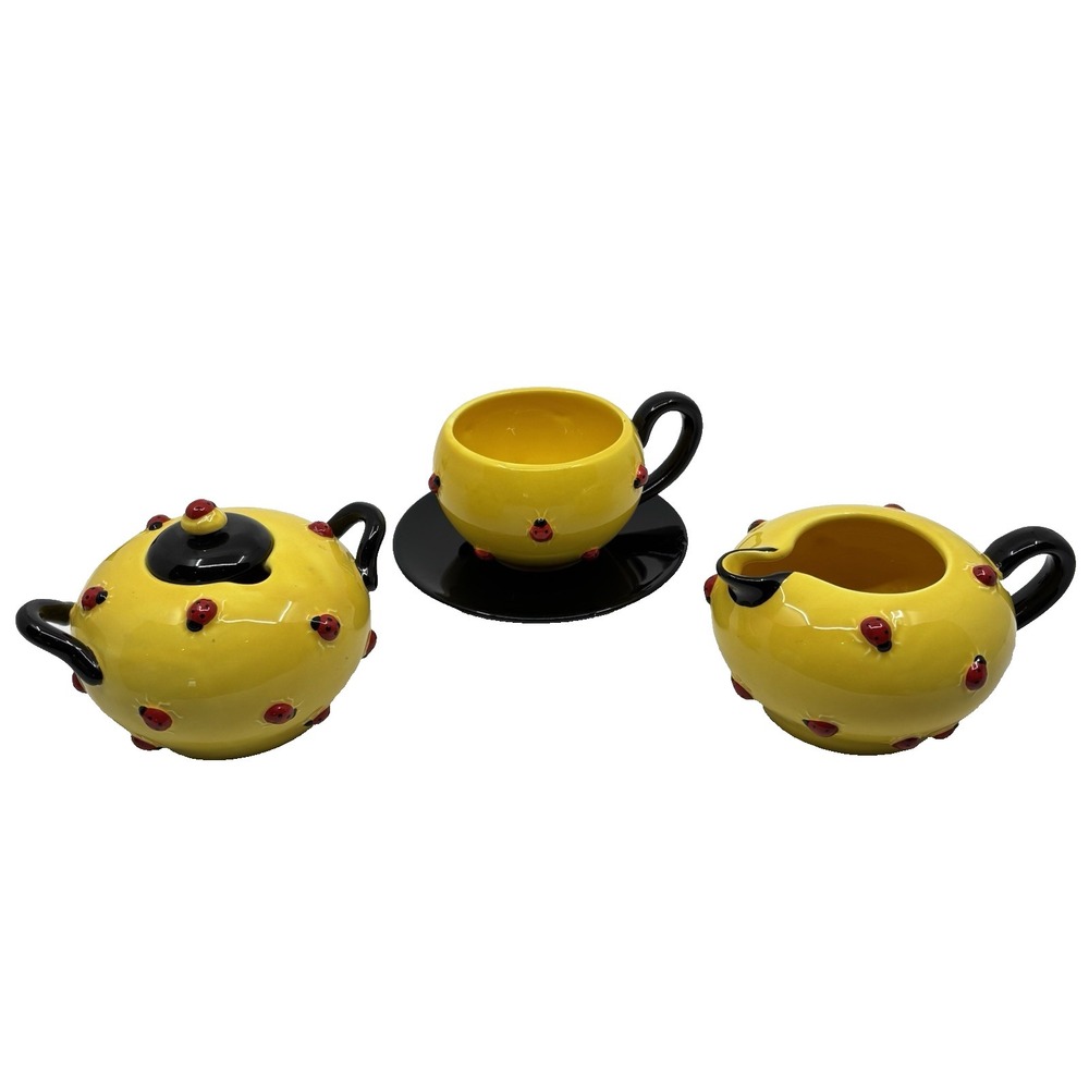 Department‎ 56 Ladybug Garden Party Creamer Sugar Cup & Saucer 5 PC Set